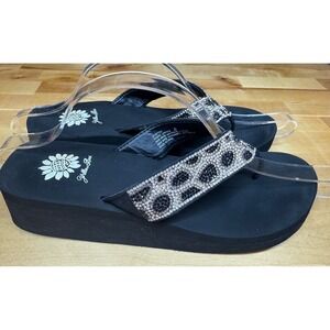 Yellow Box Surrey Flip Flops‎ Leopard Rhinestone Sparkle Sandals Black Size 8